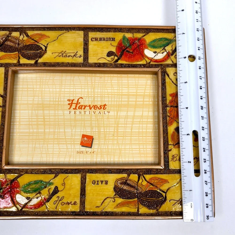 Vtg 90s Russ Harvest Festival Photo Frame 4x6 Faux Tile Autumn Country Cottage